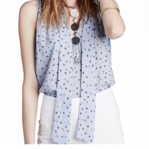 Free People Women's Blue Patterned Sleeveless Top